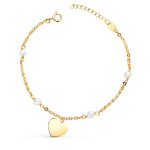 Pulsera perlas-corazon oro 18kilates.